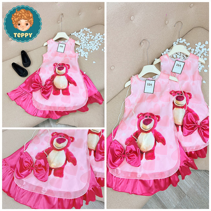 Set áo dài cách tân gấu dâu cho bé gái (set 3 món)