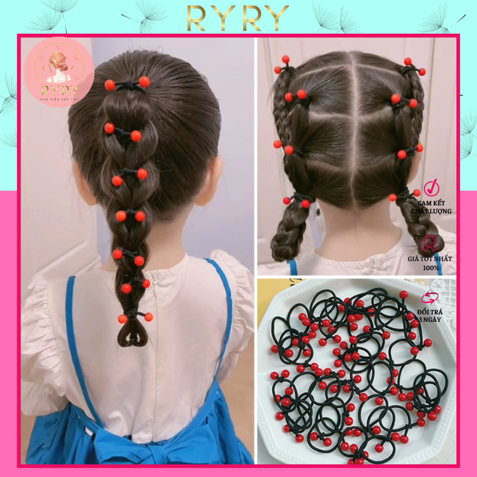 Set 5 Dây Cột Tóc chùm hạt châu Đơn Giản Cho bé
