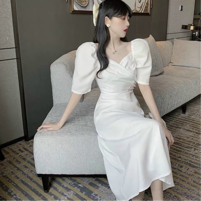 ĐẦM TRẮNG TAY PHỒNG, THẮT EO (có ảnh thật) MS121