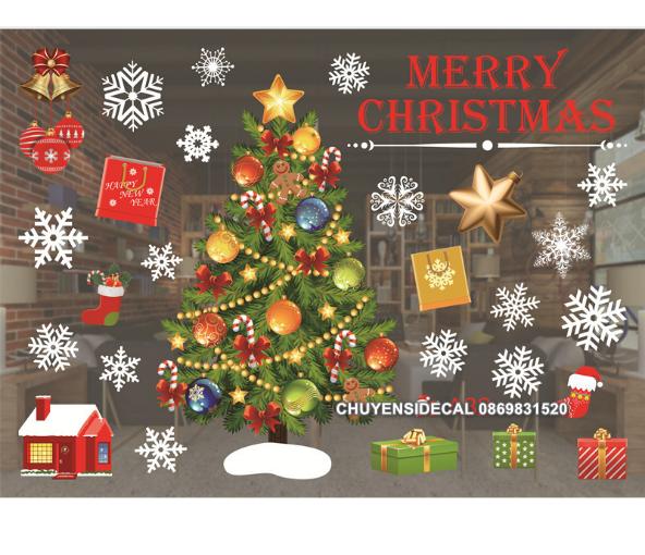 Decal Trang Trí Noel Hai Mặt Hít Tĩnh Điện Không Dơ Kính- Cây Thông Sắc Màu