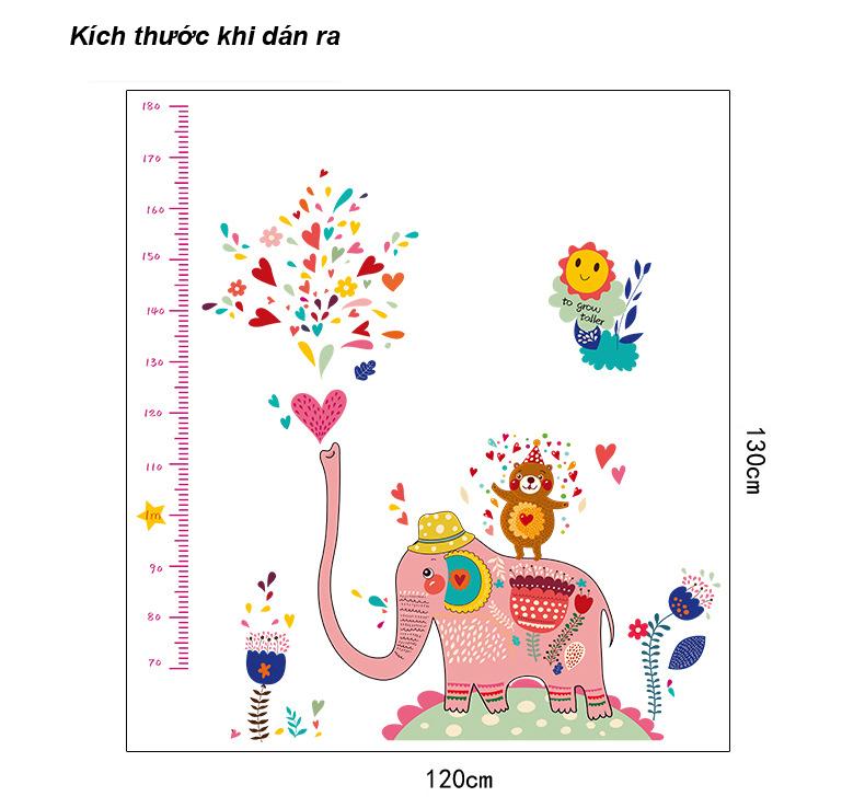 Decal dán tường Thước đo chiều cao voi hồng -T18-kiddecals