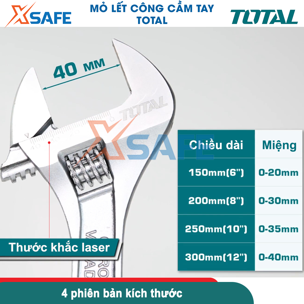 Mỏ lết cầm tay đa năng Total Ingco Wadfow chất liệu thép cao cấp siêu cứng điều chỉnh độ mở sửa chữa tháo mở bulong mỏ lết công mỏ lết răng
