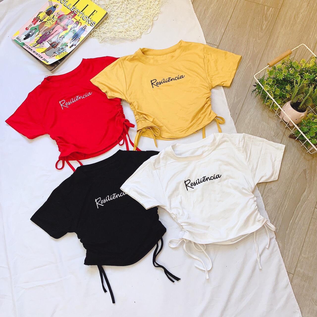 Áo croptop thun lụa rút dây eo xinh xắn mát mẻ rusia