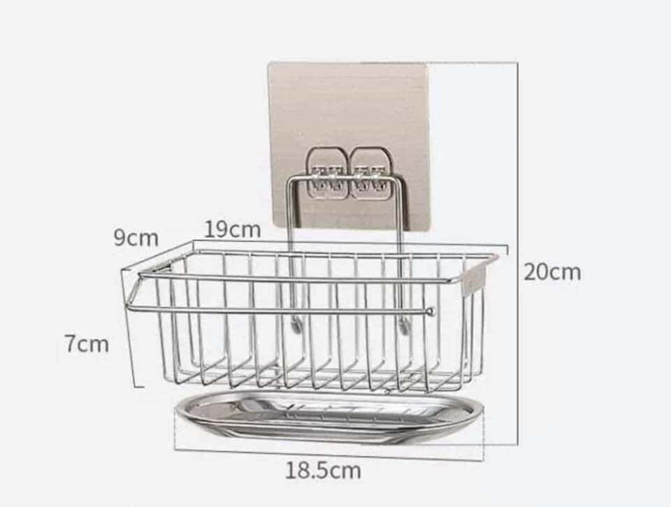 Giá inox đựng dụng cụ rửa bát dán tường, giỏ để rẻ rửa bát, giỏ đựng rẻ rửa bát, giỏ đựng đồ rửa bát có khay hứng nước-GIỏ đựng đồ nhà bếp -d