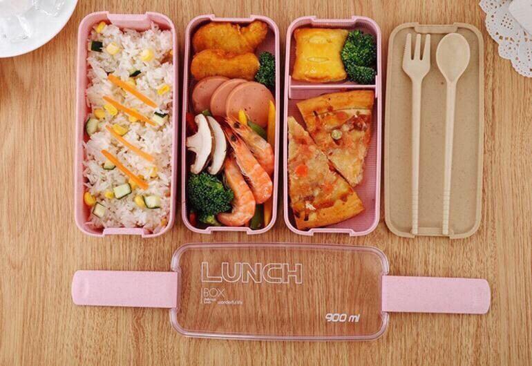 Combo hộp đựng cơm 3 tầng chất liệu lúa mạch & túi đựng