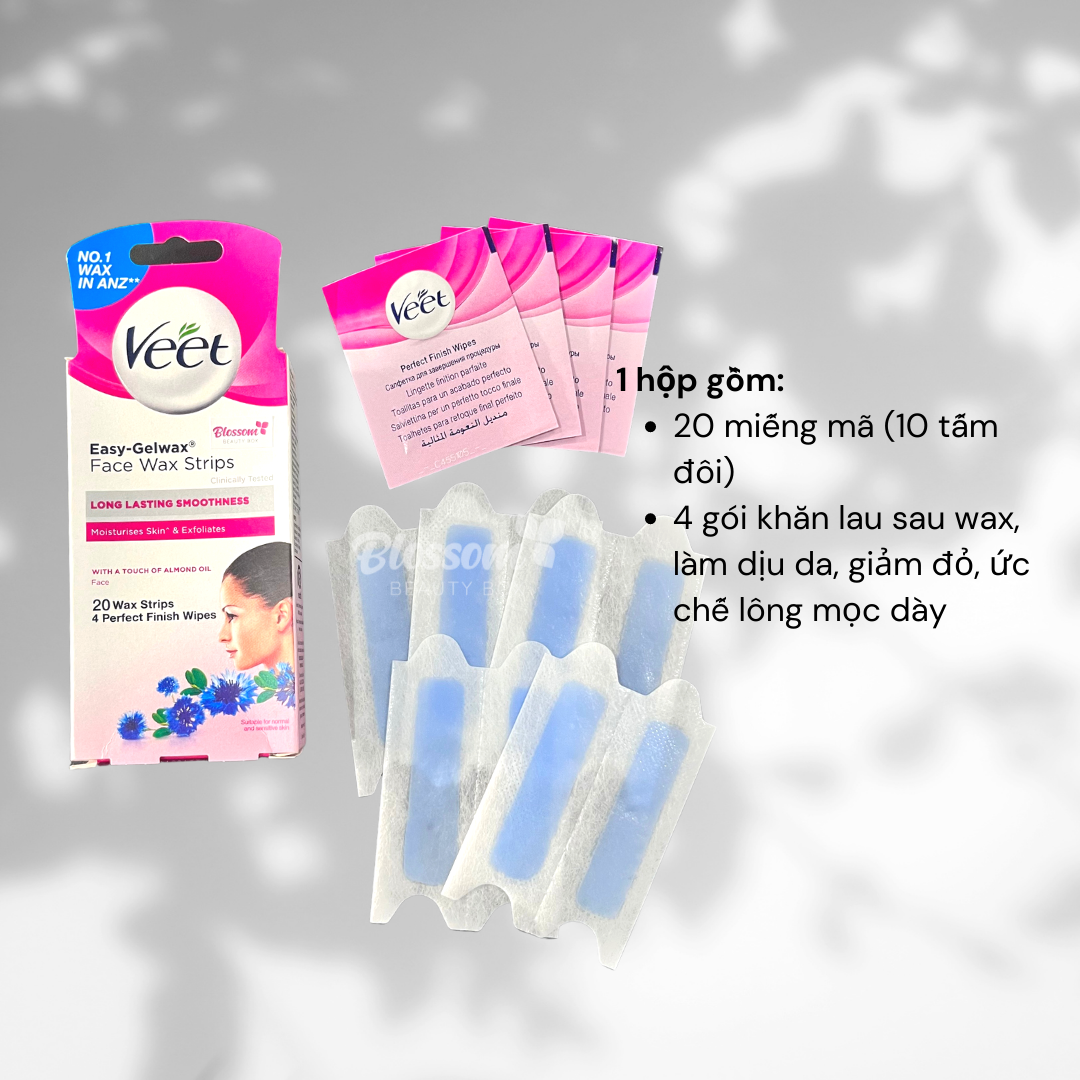 Miếng dán tẩy lông WAX lông mặt ria mép VEET