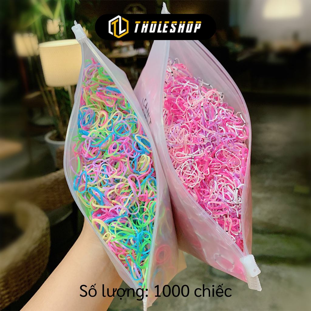 Thun cột tóc - Túi 1000 chun cột tóc nhiều màu bền, co giãn - Túi zip buộc tóc