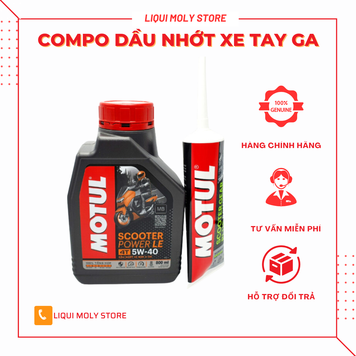 Combo nhớt motul scooter power le 5w40 1l + nhớt hộp số