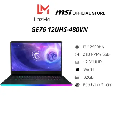 Laptop MSI GE76 Raider 12UHS-480VN (i9-12900HK Gen 12th | 64GB DDR5 | SSD 2TB PCIe | VGA RTX 3080Ti 16GB | 17.3 UHD 4K 120Hz | Win11| Titanium Blue) - Hàng Chính Hãng - Bảo hành 2 năm