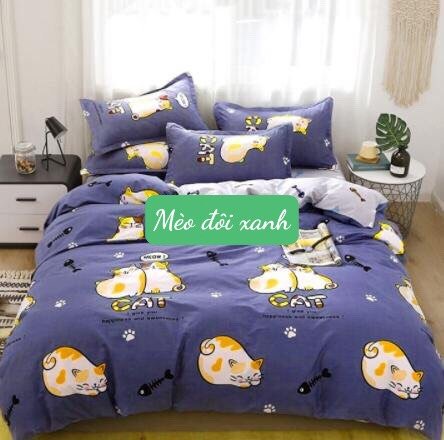 Bộ Ga Gối 3 Món[1ga +2 vỏ gối]2mx2m2 Poly Cotton, mẫu doremon đàn