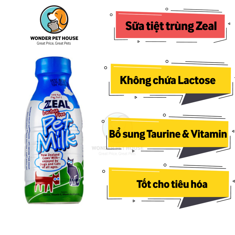 [ Sữa Cho Chó Mèo] Sữa bò tiệt trùng Zeal 380ml- Sữa cho mèo, chó con, mèo, chó trưởng thành- Sữa không Lactose