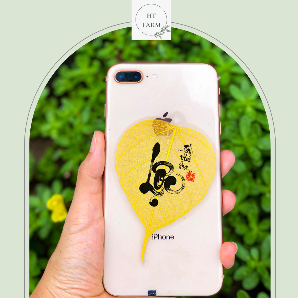 Lá Bồ Đề thư pháp - chữ Lộc (Cầu Tài Lộc – May mắn – Bình An, Ốp điện thoại, Hàng loại 1)