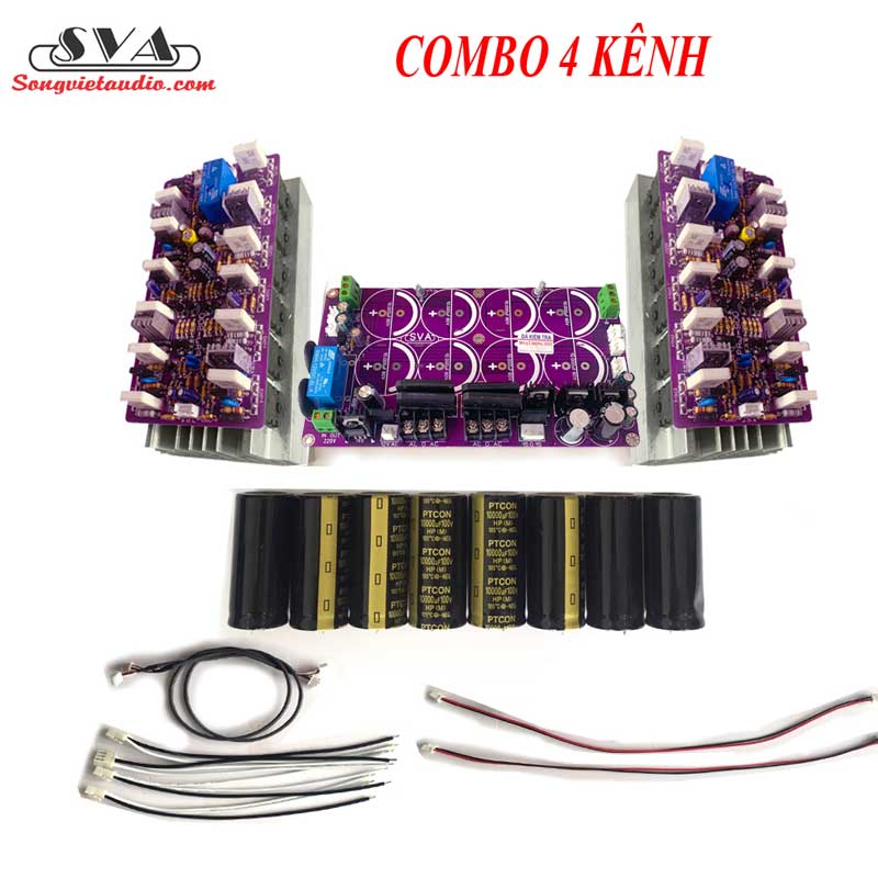 Combo công suất 12 sò 2 kênh + mạch nguồn 8 tụ,nhôm, sò tt, tụ 100v