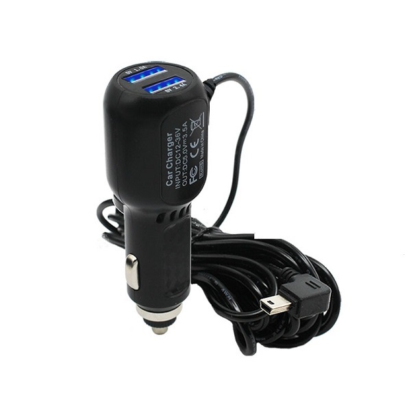 Nguồn Camera Hành Trình 5V 3.5A Mini USB Dây Dài 3.5M Kèm 2 Cổng USB