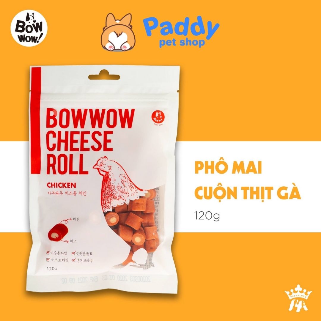 HCMPhô Mai Cuộn Thịt Gà Bowwow Snack Cho Chó 120g