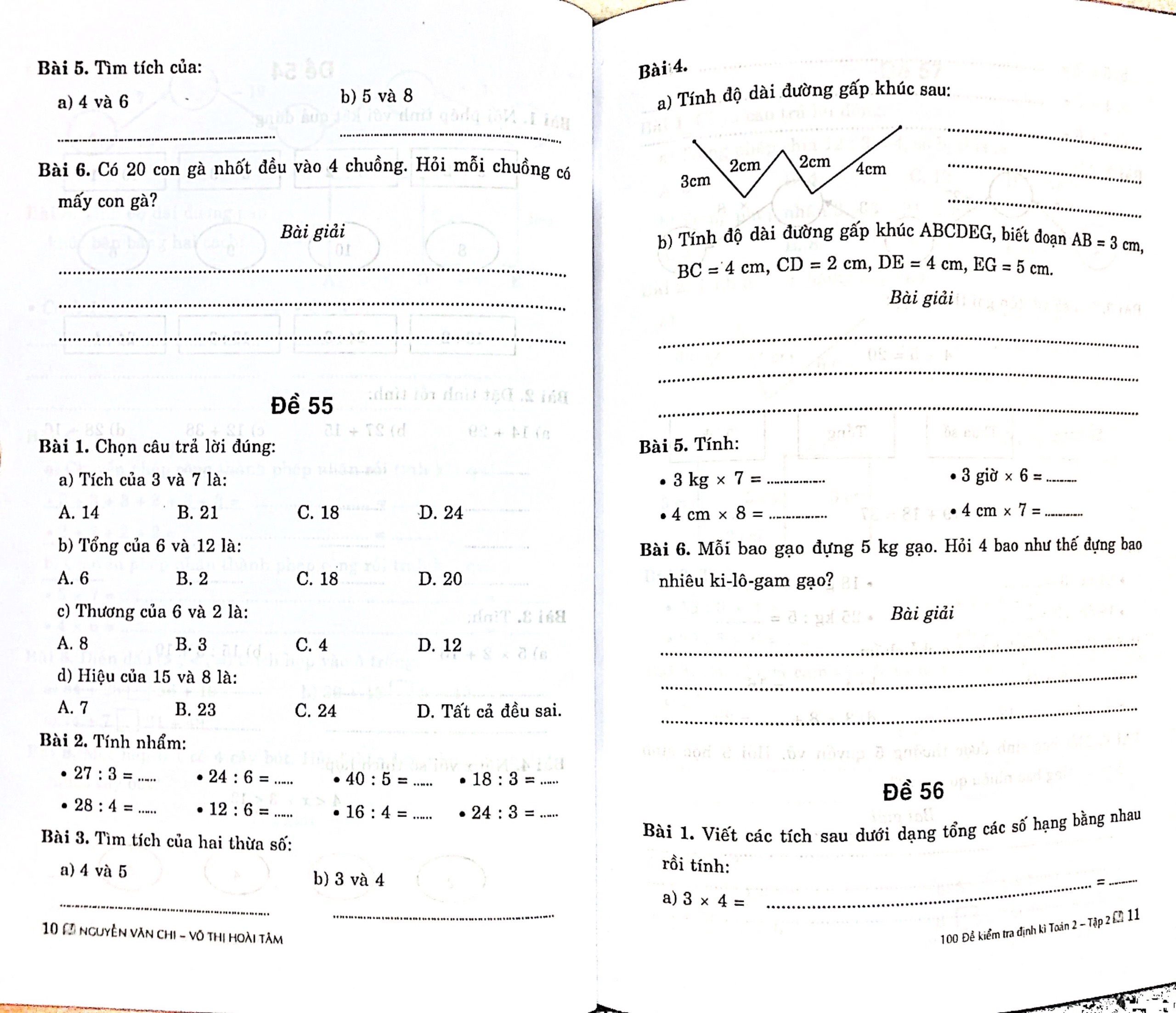 100 ĐỀ KIỂM TRA ĐỊNH KÌ TOÁN LỚP 2 - TẬP 2