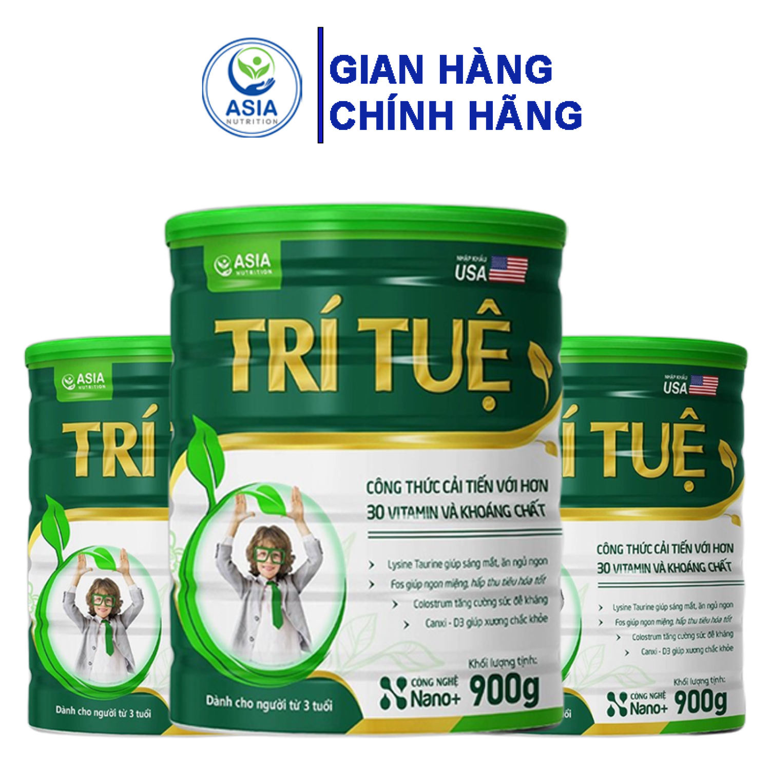 Combo 3 hộp sữa bột Asia Nutrition Trí Tuệ 900g tác dụng ăn ngon