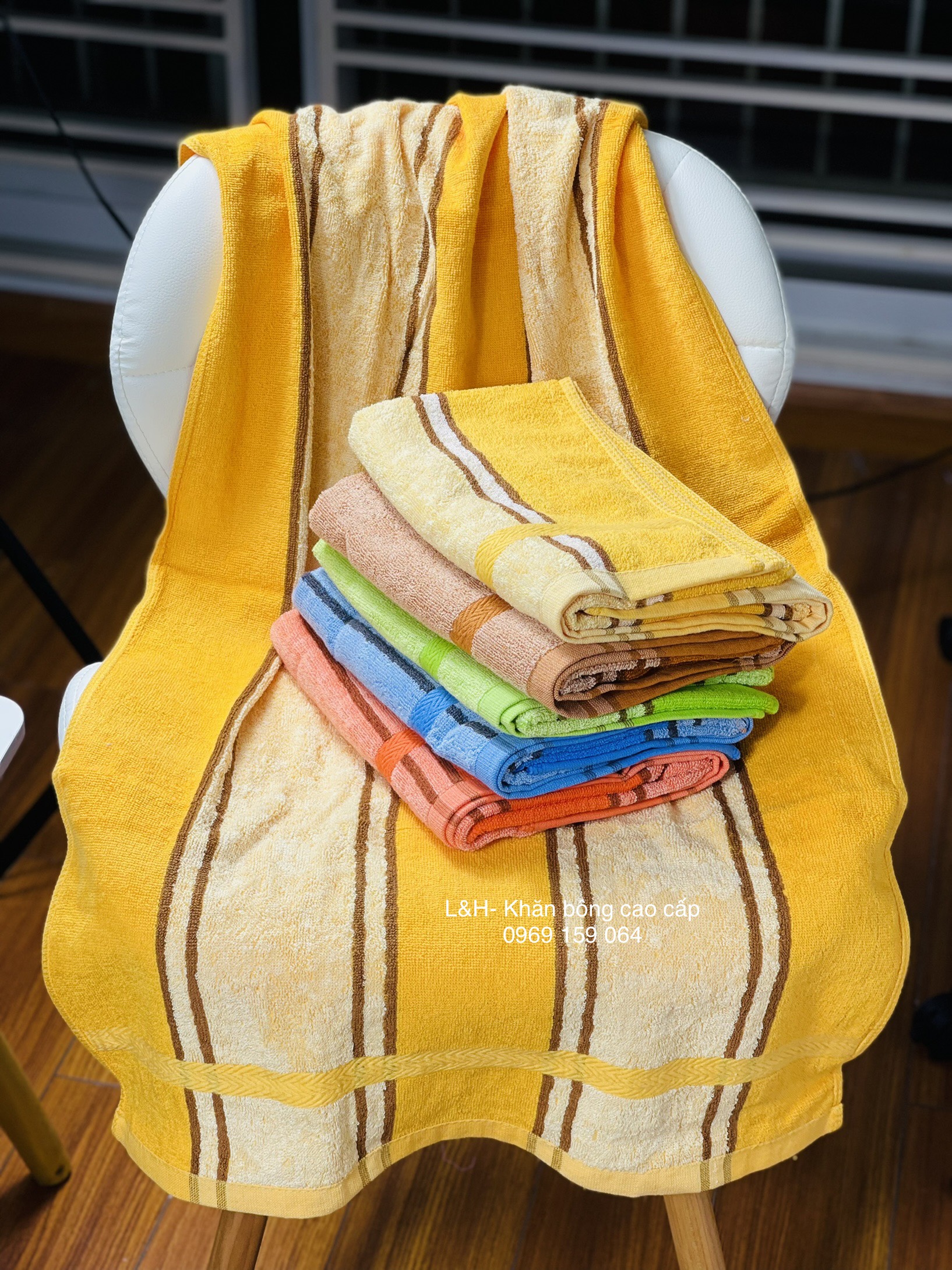 Combo 3 Khăn tắm cotton kẻ sọc Tân Thịnh, KT 50x100cm