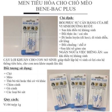 [CHÍNH HÃNG] MEN TIÊU HÓA BENE-BAC PLUS CHO CHÓ MÈO (Hộp 4 ống 1G)