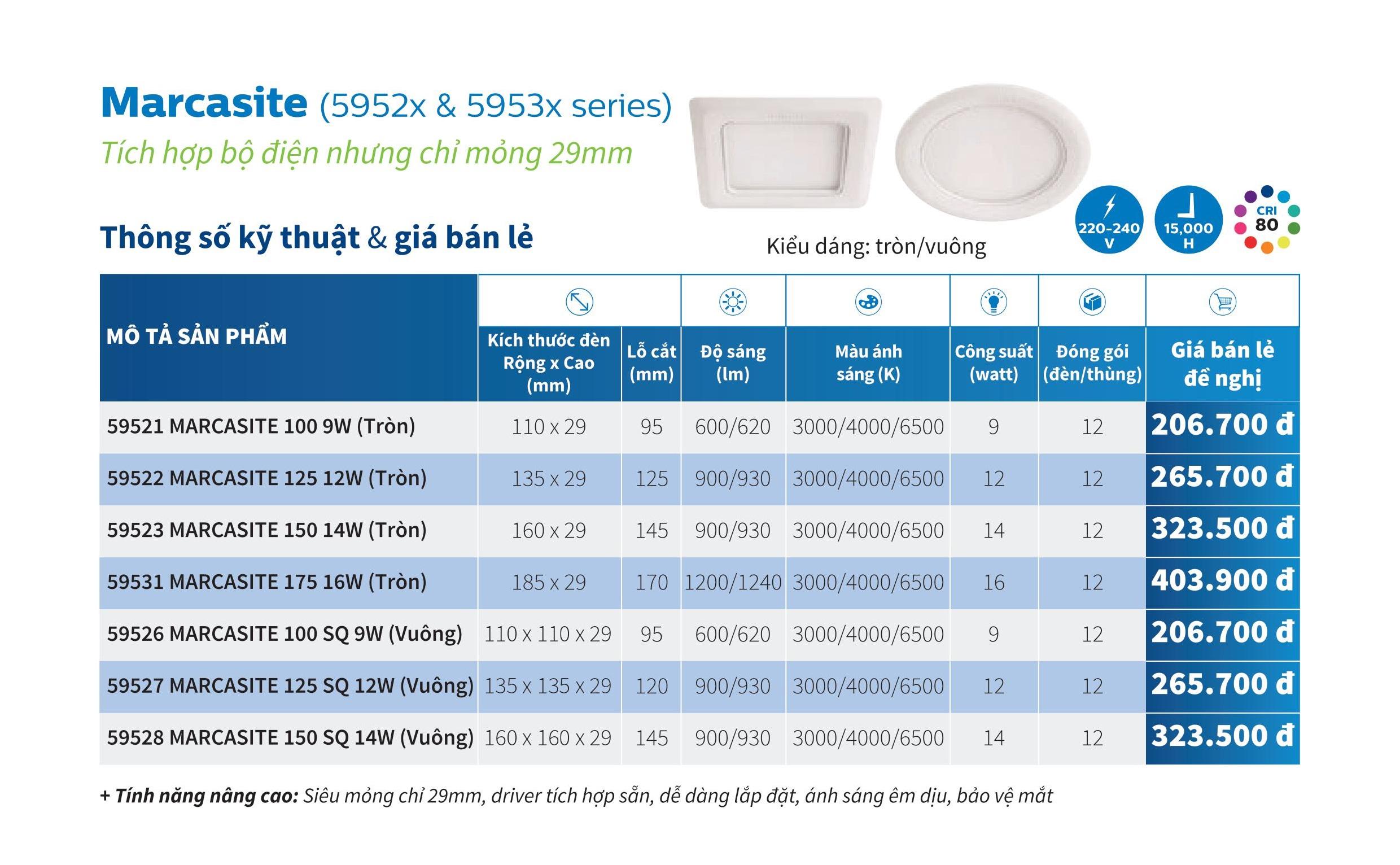 BÓNG ĐÈN LED 9W PHILIPS MARCASITE 59521 ÂM TRẦN DOWNLIGHT KIỂU TRÒN ( TIẾT KIỆM ĐIỆN - 3 MÀU ÁNH SÁNG TRẮNG & TRUNG TÍNH & VÀNG LỰA CHỌN PHÙ HỢP CHO MỌI KHÔNG GIAN )