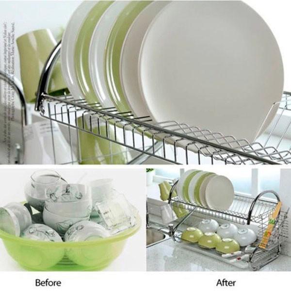Giá úp bát đĩa 2 tầng inox