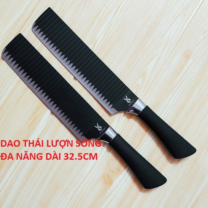 Dao thái thịt, chống dính, lượn sóng màu đen dài 32.5cm