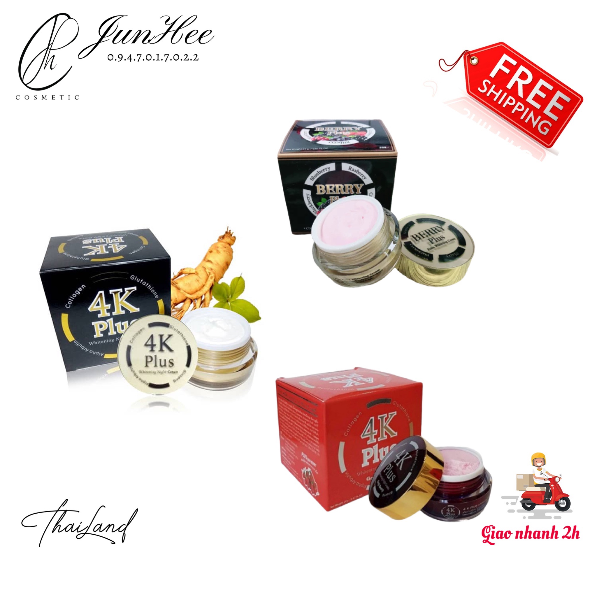[ JunHee AUTH ] Kem 4K Plus Berry Plus 4K đỏ Thái Lan chính hãng