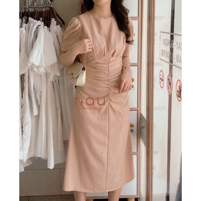 Đầm dáng dài nhíu eo tôn dáng