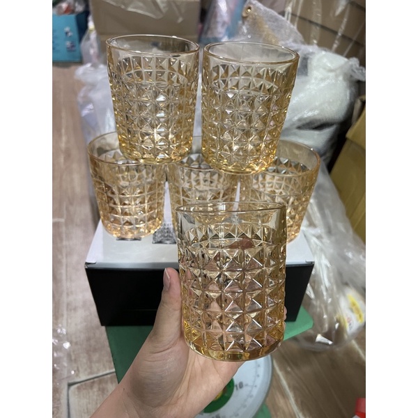 Bộ 6 Cốc Thuỷ Tinh Kim Cương Siêu Sang 2 Màu Lựa Chọn