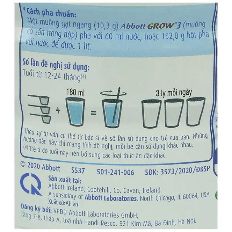 Sữa bột Abbott Grow 3 900g (1-2 tuổi) Yokids Plaza