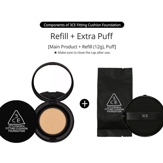 [100%AUTH] Phấn Nền 3CE Fitting Cushion Foundation- Kèm Lõi Refill