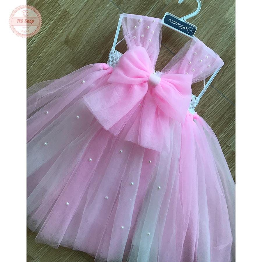 Váy tutu trắng phối hồng phấn nơ đính đá cho bé