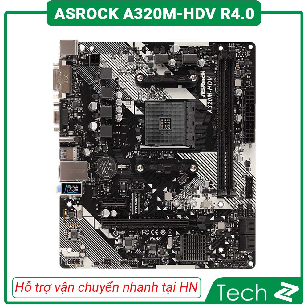[FREESHIP MAX] Mainboard ASROCK A320M HDV R4.0 (AMD A320M, Socket AM4,,m-ATX, 2 khe RAM DDR4)