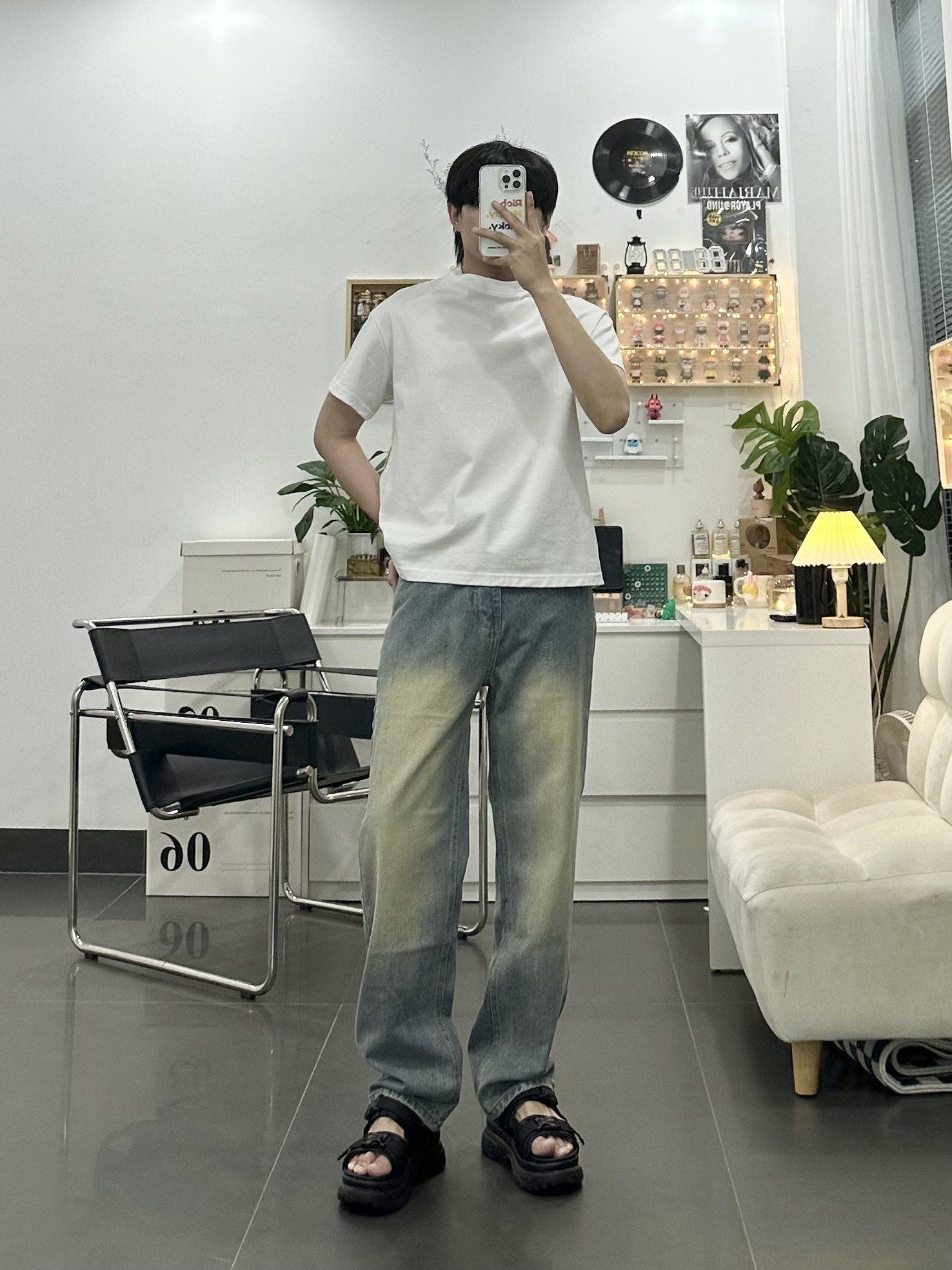 Quần baggy jean ống suông rộng nam nữ unisex vải dày dặn