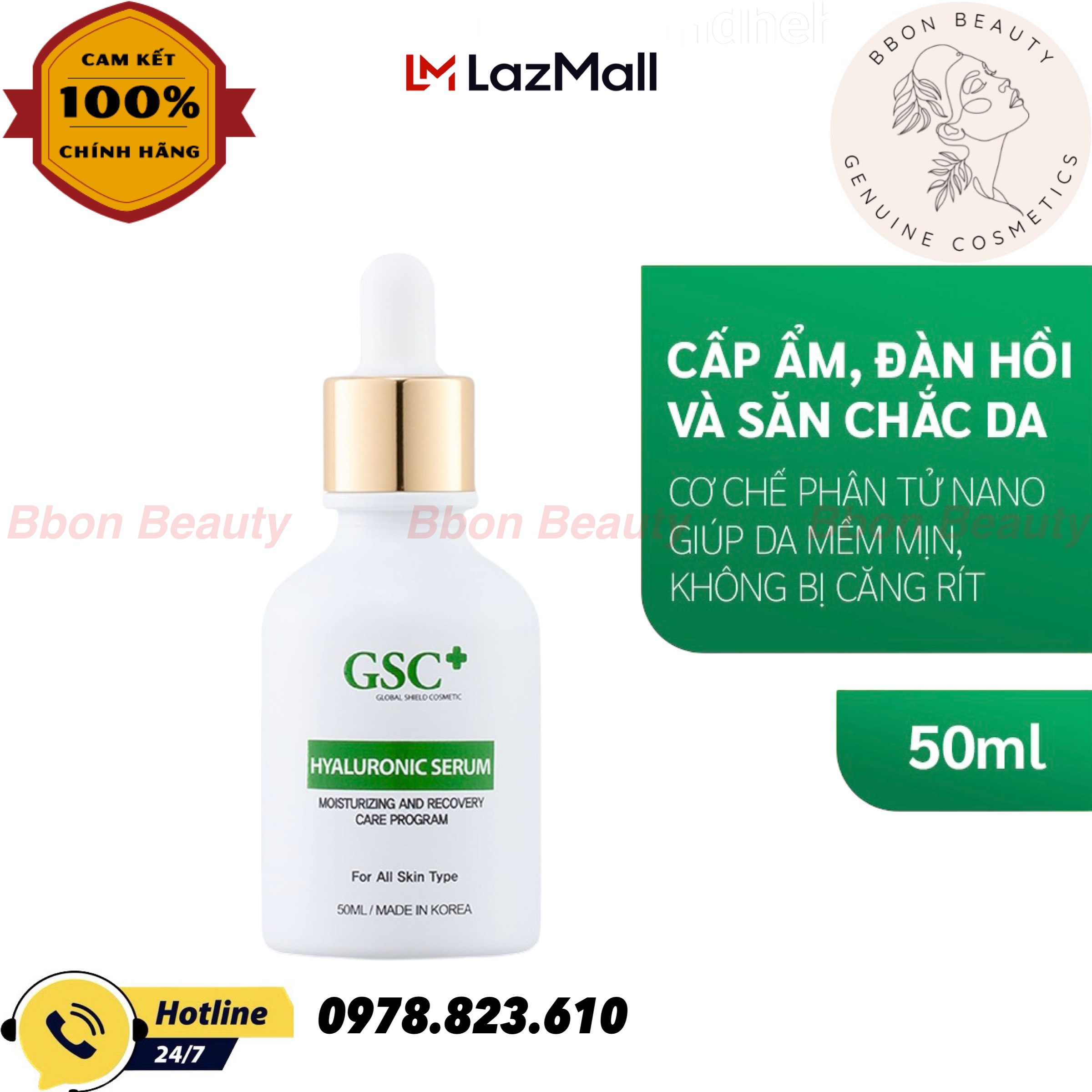 Tinh chất dưỡng ẩm GSC+ Hyaluronic Serum 50ml giúp cho da của bạn luôn mịn màng, rạng ngời và căng bóng - BBon Beauty Chính hãng