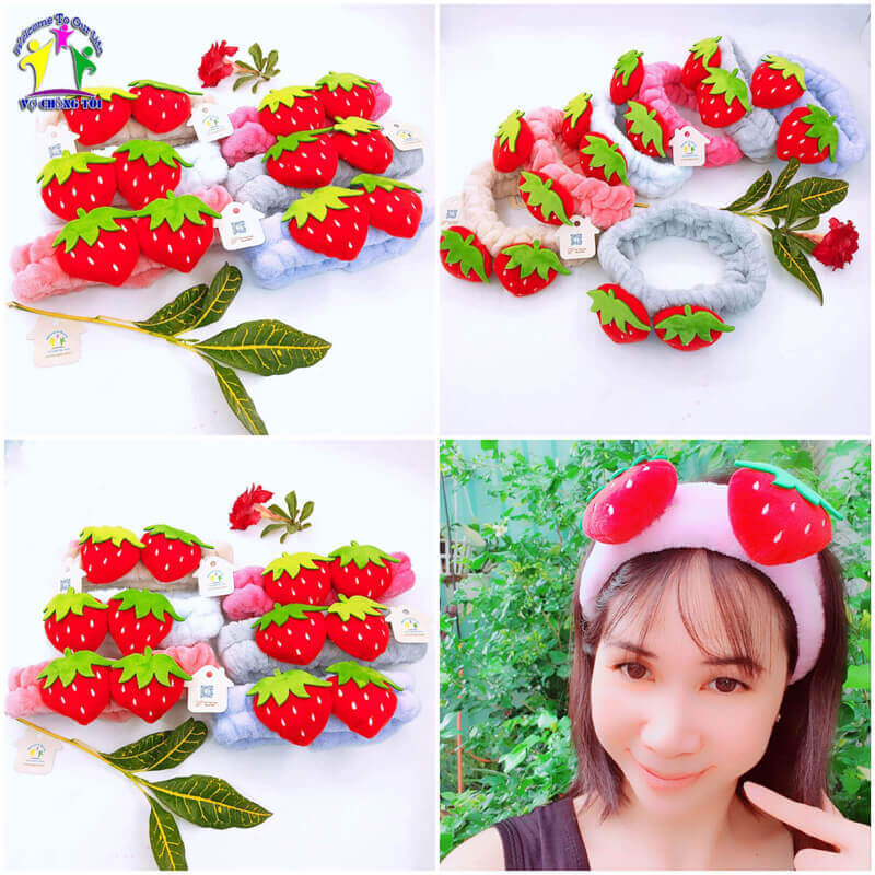 Băng đô nữ skincare, phụ kiện nữ make up, cài tóc nữ trang điểm, bờm tóc nam rửa mặt, nơ cài tóc cho bé gái cute, hai trái quả dâu - thương hiệu Vợ Chồng Tôi