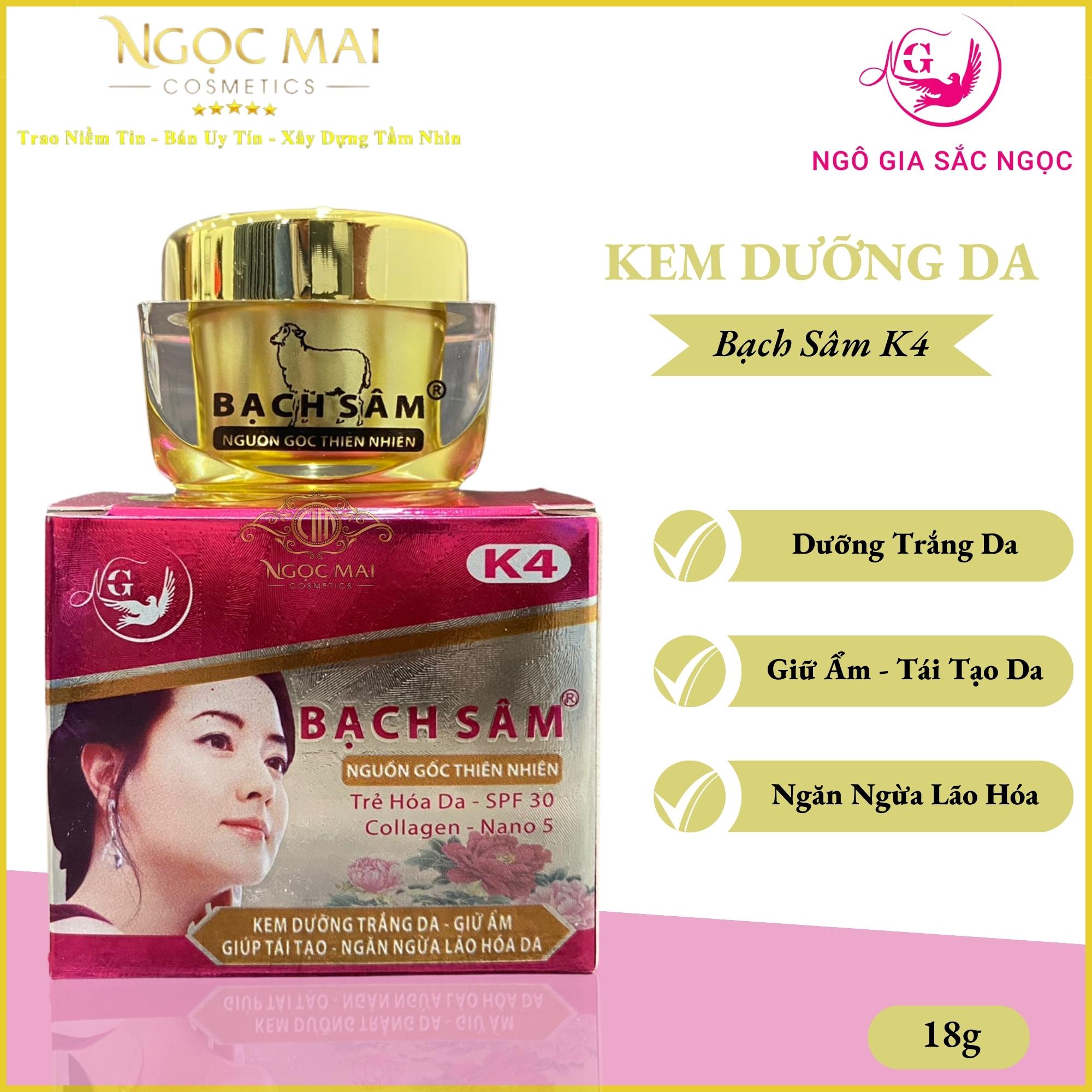 [Hoàn tiền 20%] Bạch Sâm K4 - Kem Dưỡng Trắng Da Mặt Giữ Ẩm Tái Tạo Ngăn Ngừa Lão Hóa Không Ăn Nắng Bạch Sâm (18g) Chính Hãng