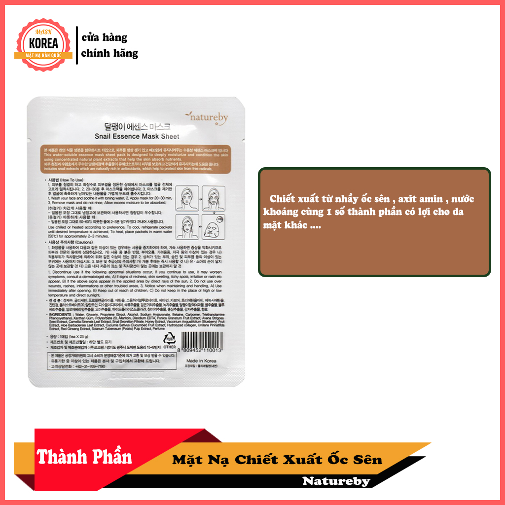 [HCM]Mặt Nạ Ốc Sên Natureby HÀN QUỐC ( 10 miếng/230g )