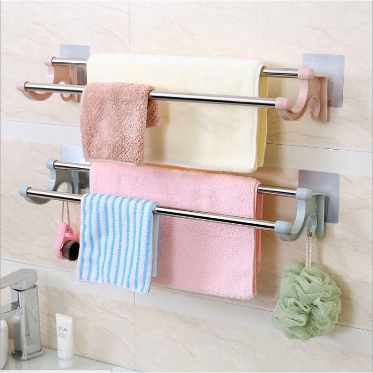 Thanh đôi dán tường treo khăn nhà tắm có móc