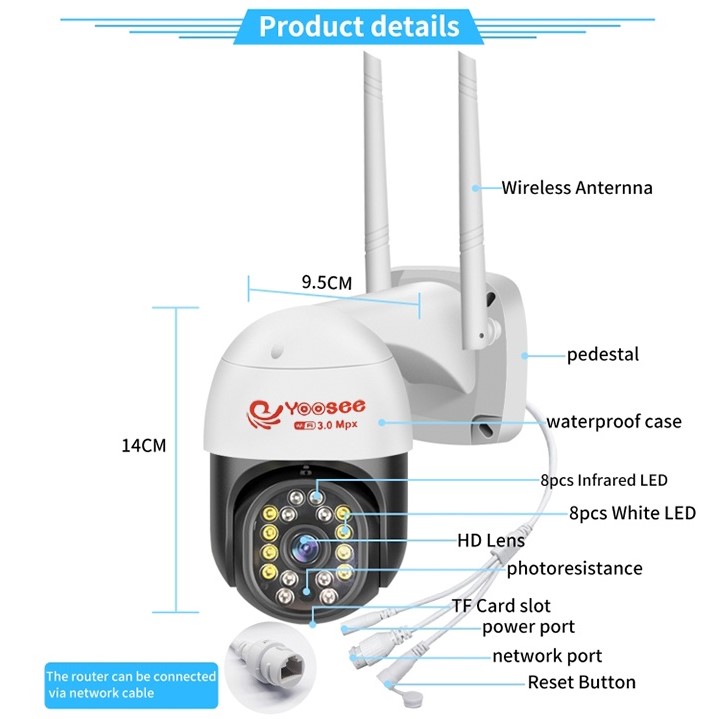 CAMERA IP WIFI YOOSEE PTZ MINI 16/36 LED HD1080 - CHỐNG NƯỚC XOAY 360 ĐỘ - QUAY ĐÊM CÓ MÀU