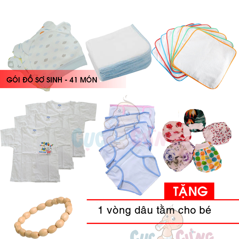 Gói đồ sơ sinh 41 món cho bé (TRAI/GÁI) - Baby Chick 0-3 tháng Tặng 1 vòng dâu tằm cho bé