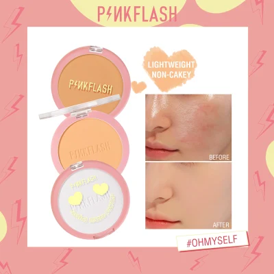 PINKFLASH OhMySelf Long-lasting 8-Hour Matte Waterproof Lightweight Sweat Proof Oil Control Foundation Pressed Powder Compacts