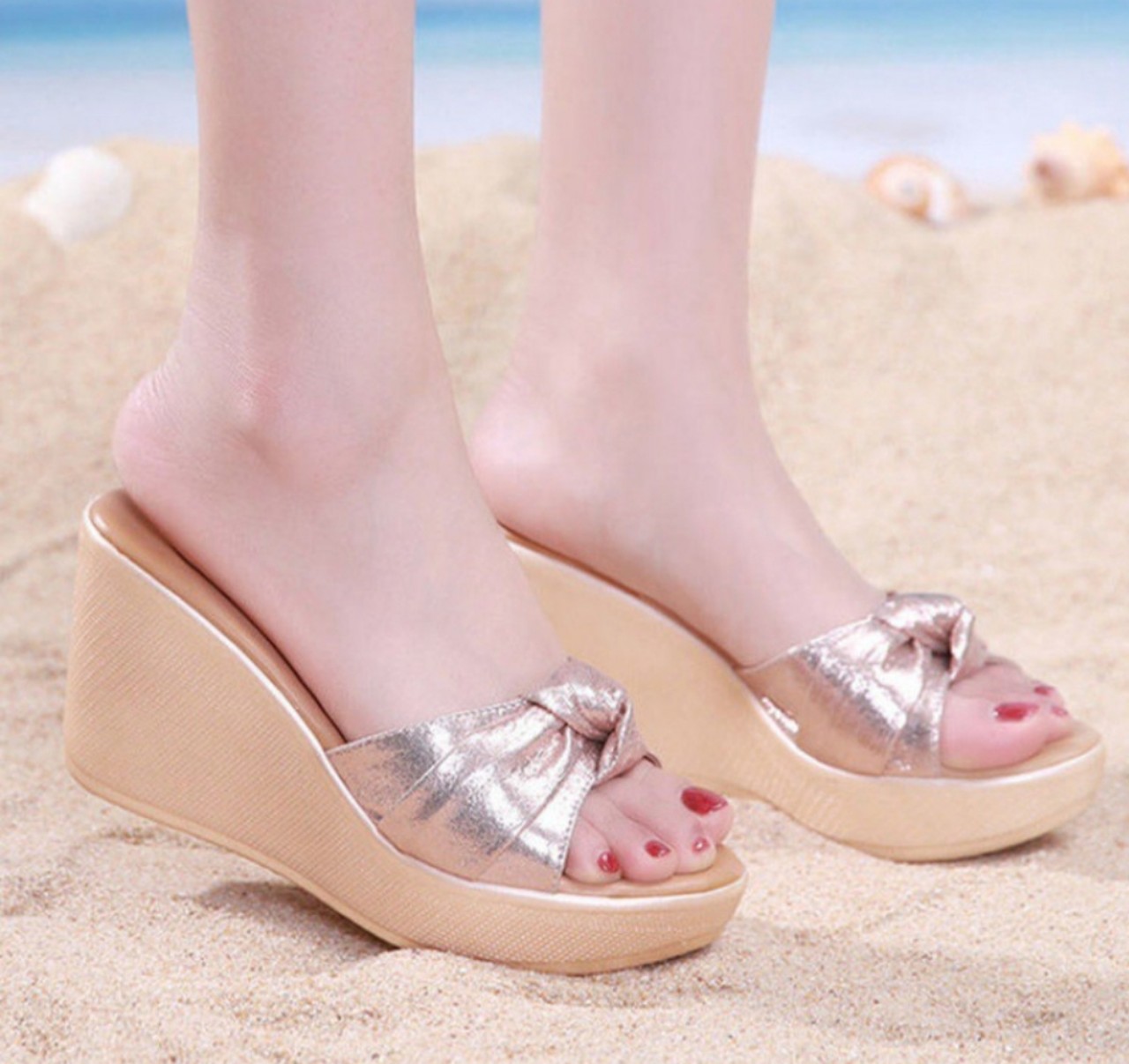 Dép đế xuồng 10f nơ cuộn