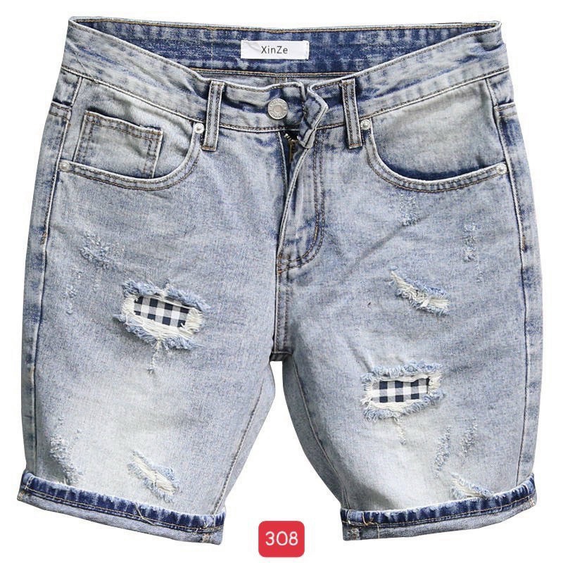 Quần shor jean nam co giãn cao cấp - quần short jean nam phối rách hiện đại - quần short nam hàn quốc vải jean mềm co giãn tốt thiết kế đơn giãn hợp thời trang binstore94 BS01308