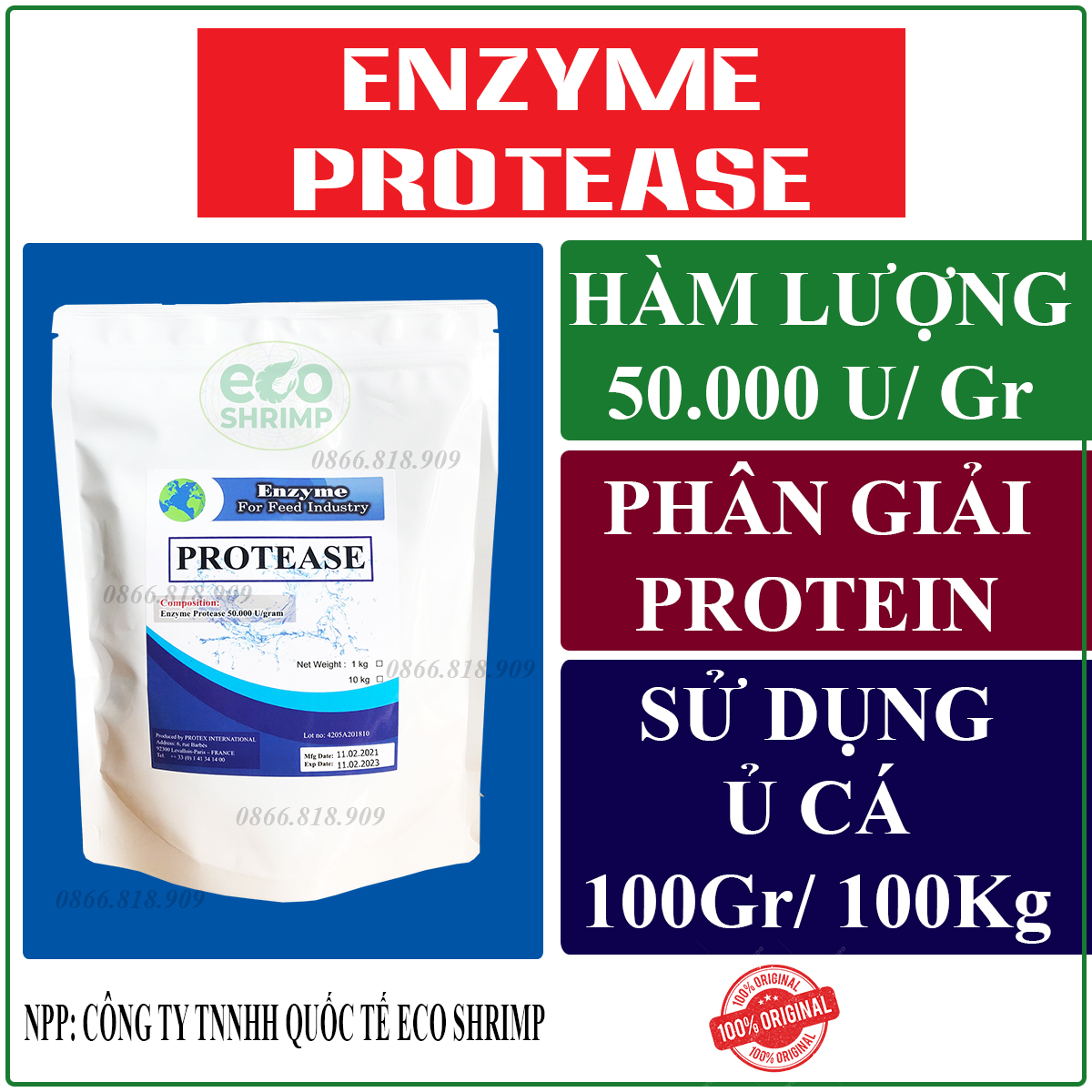 Enzyme Ủ Phân Cá - Enzyme Protease Đậm Đặc Gói 1 kg