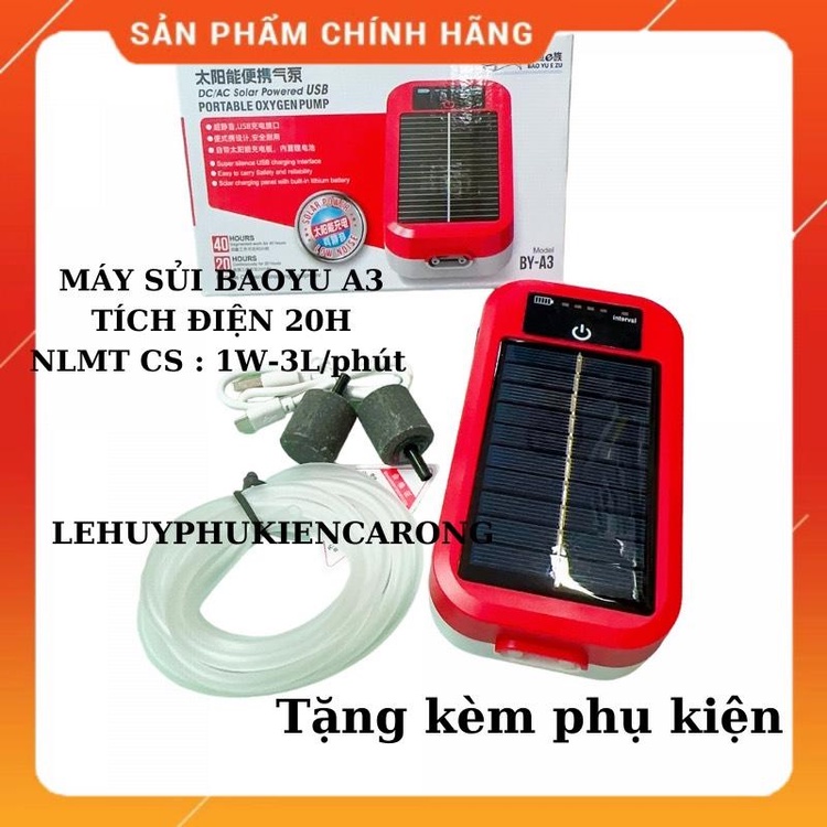 Máy sủi oxy baoyu tích điện - năng lượng mặt trời by-a3 - siêu tiện lợi, siêu êm | tặng 2 mét dây sủi + 2 quả sủi