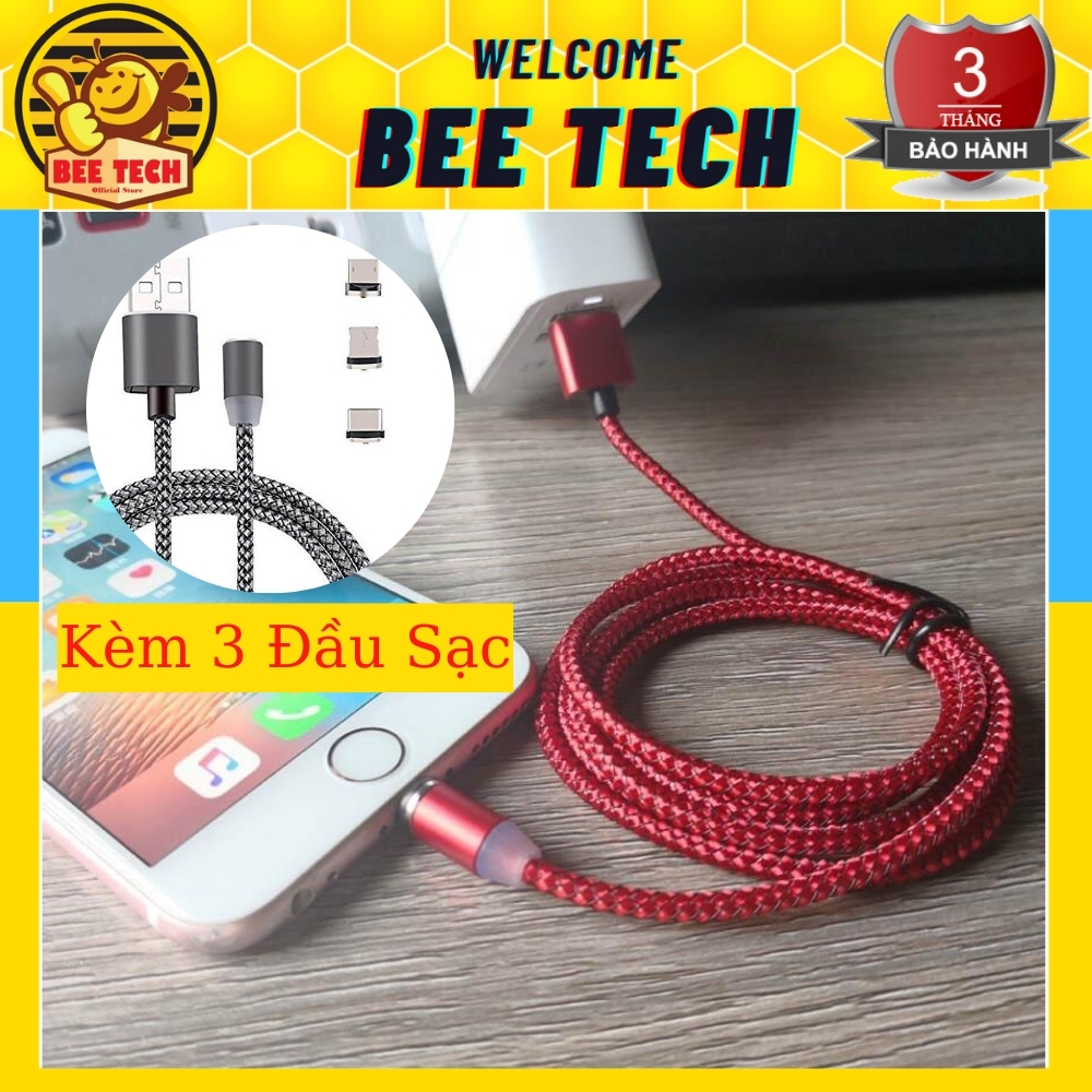 Cáp sạc nam châm 3 đầu (iPhone/MicroUSB/TypeC) xoay 360, Dây bọc dù - Beetech