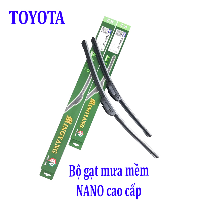 Bộ 2 thanh gạt nước mưa ô tô Nano Mềm cao cấp dành cho hãng xe Toyota: Camry-Altis-Yaris-Fortuner-Vios-Hilux-Innova-Land Cruiser-Avalon-Previa
