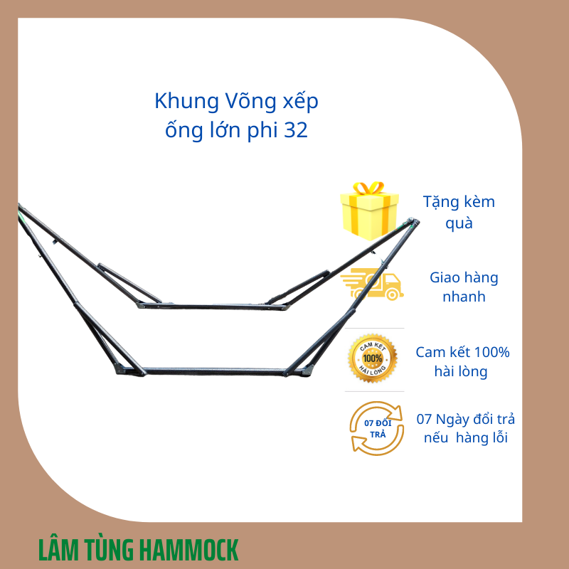 Combo Khung võng xếp sơn tĩnh điện ống phi 32 (bao gồm 01 khung + 01 lưới võng)