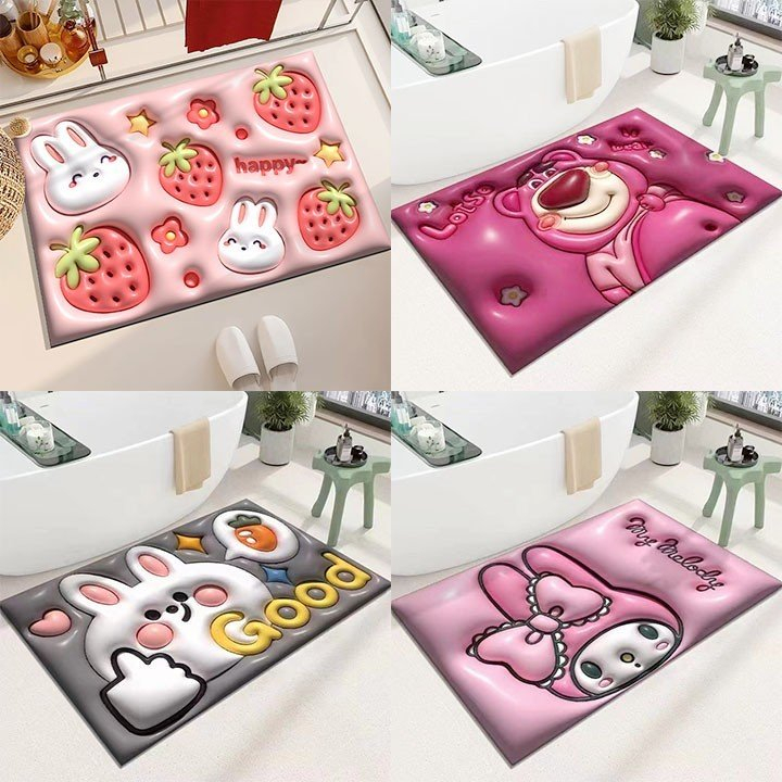 Combo 10 Thảm lau chân chống trơn trượt, thấm nước, in hình 3D kích thước 40x60cm